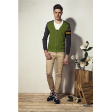 V-Neck Assorted Colors Knit Men Cardigan with Zip